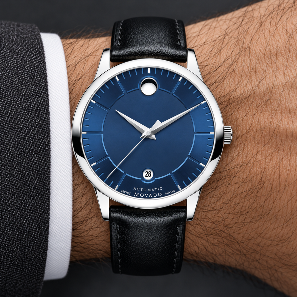 Movado 1881 Automatic 39.5mm Blue Dial Men's Watch 0606874 — wrist