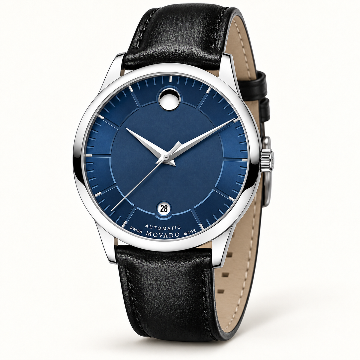 Movado 1881 Automatic 39.5mm Blue Dial Men's Watch 0606874 — three quarter