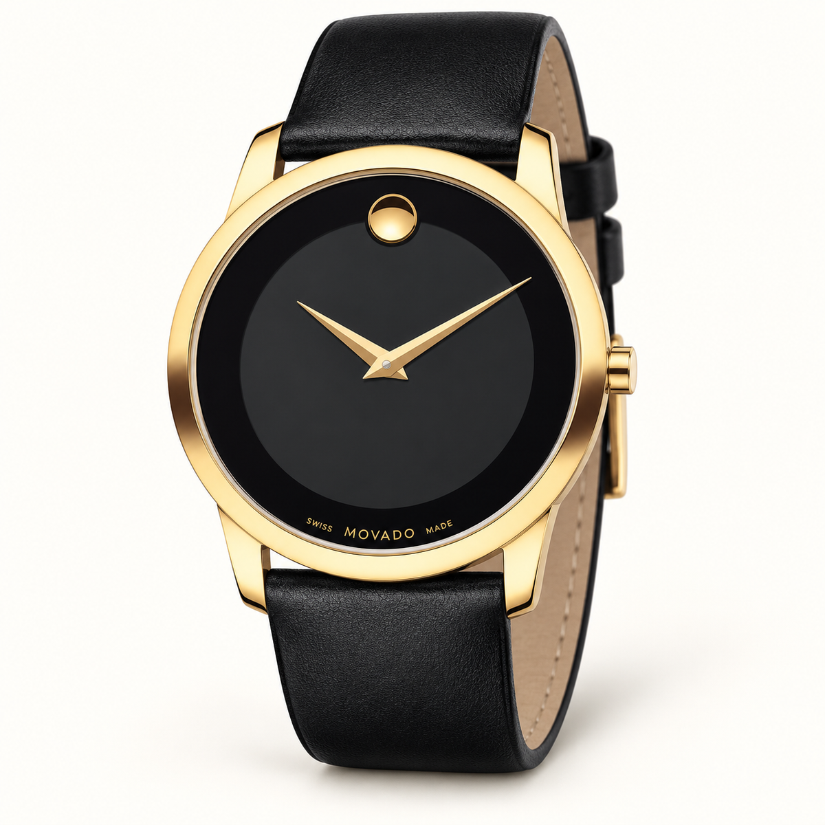 Movado Museum 40mm Black Dial Men's Watch 0606876 — three quarter