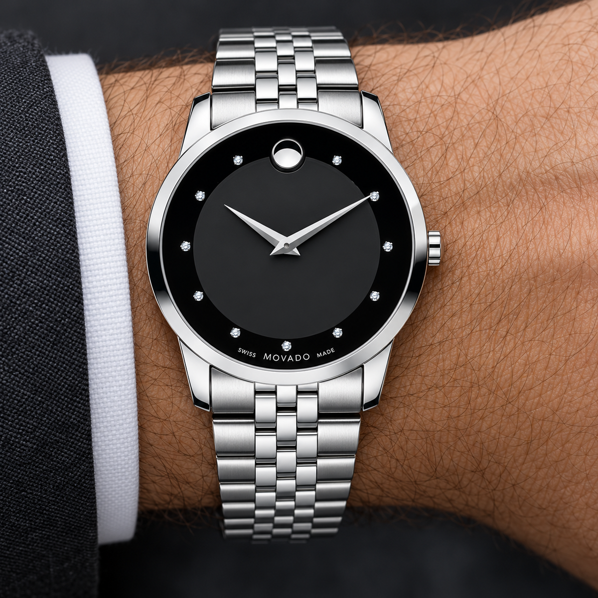 Movado Museum Classic 40mm Black Dial Men's Watch 0606878 — wrist