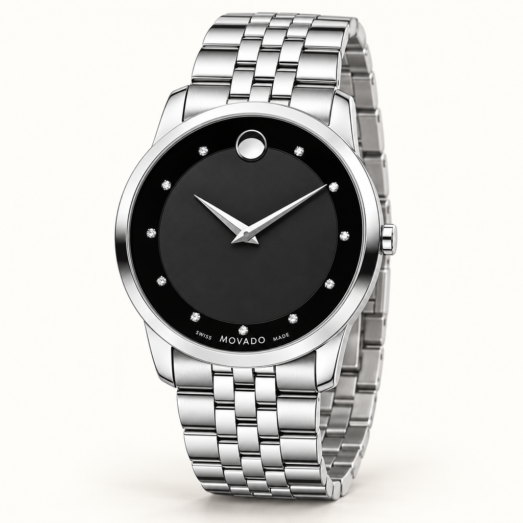 Movado Museum Classic 40mm Black Dial Men's Watch 0606878 — three quarter