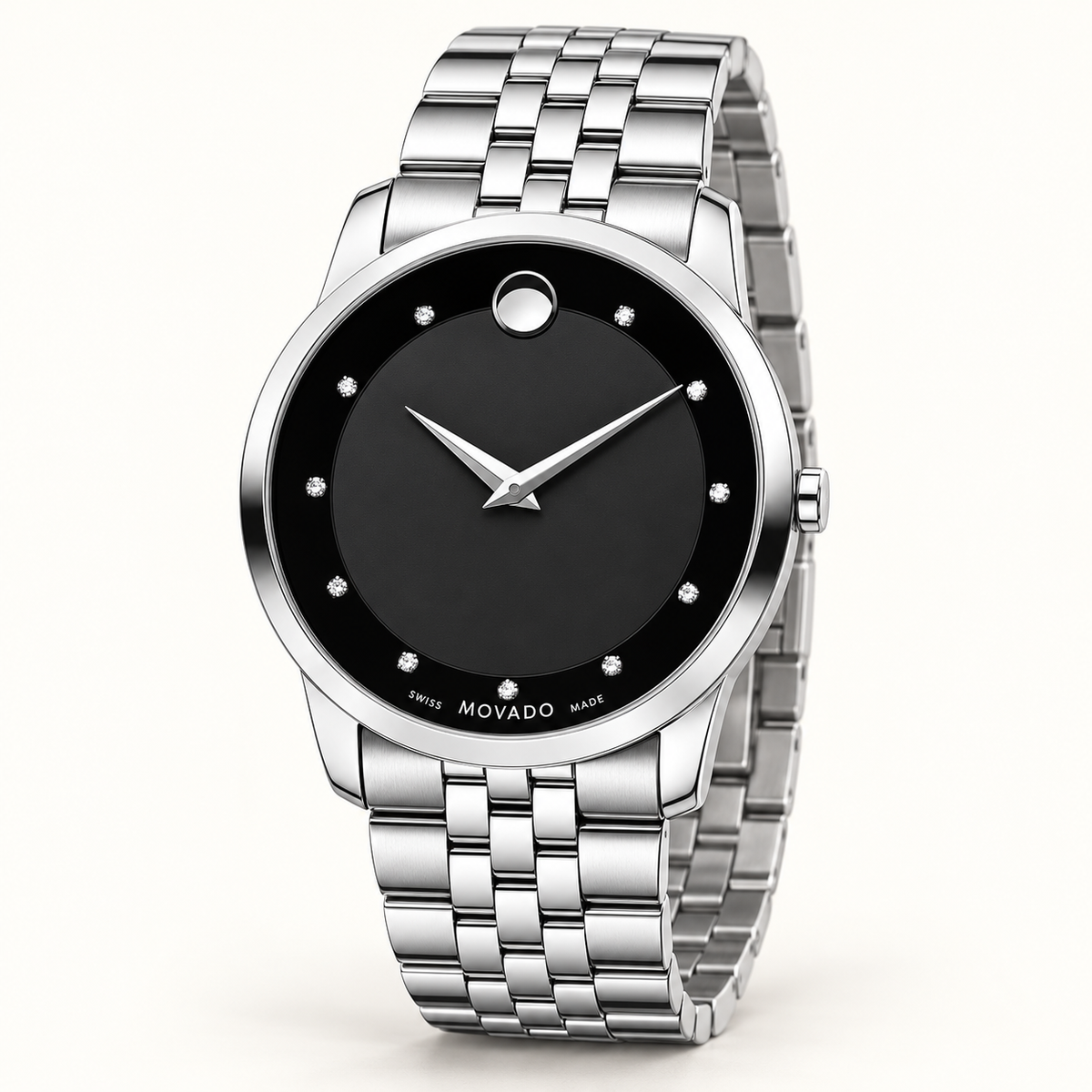 Movado Museum Classic 40mm Black Dial Men's Watch 0606878 — three quarter