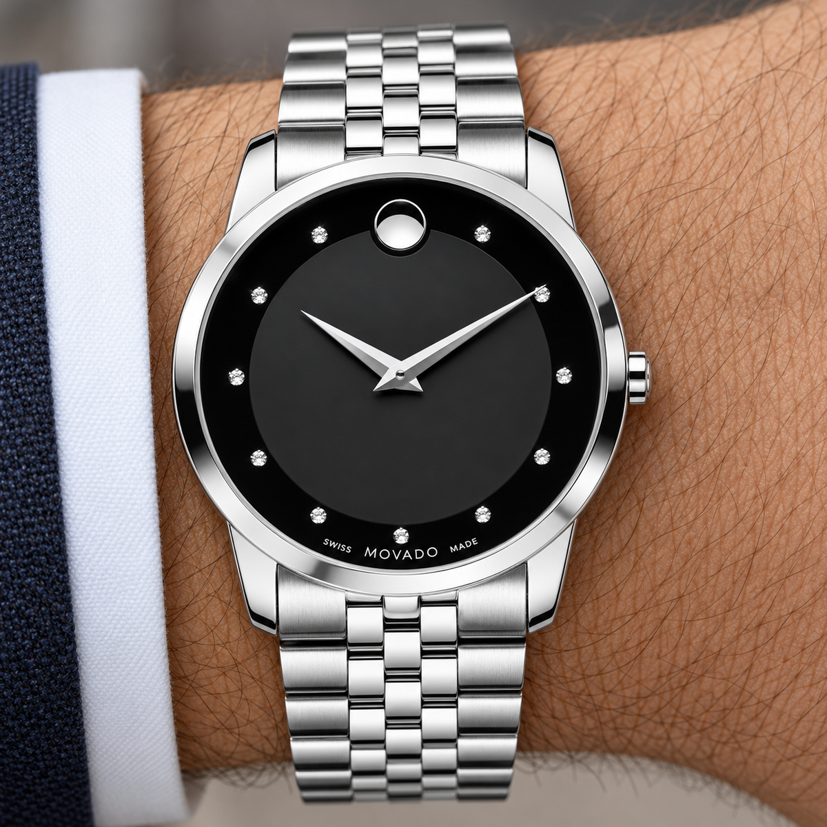 Movado Museum Classic 40mm Black Dial Men's Watch 0606878 — dial detail