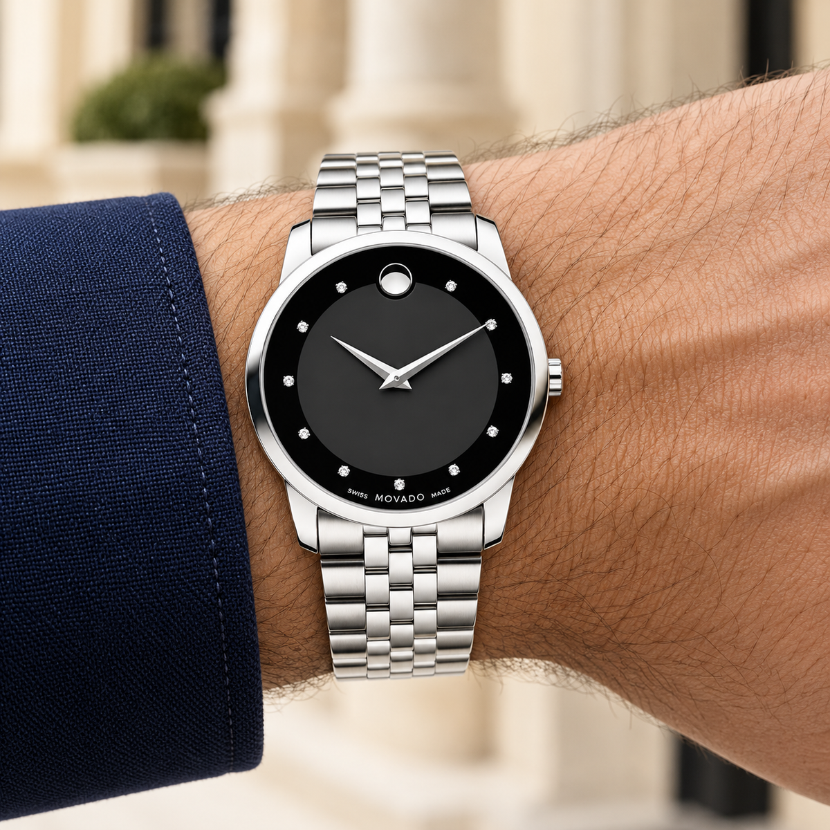 Movado Museum Classic 40mm Black Dial Men's Watch 0606878 — wrist alternate