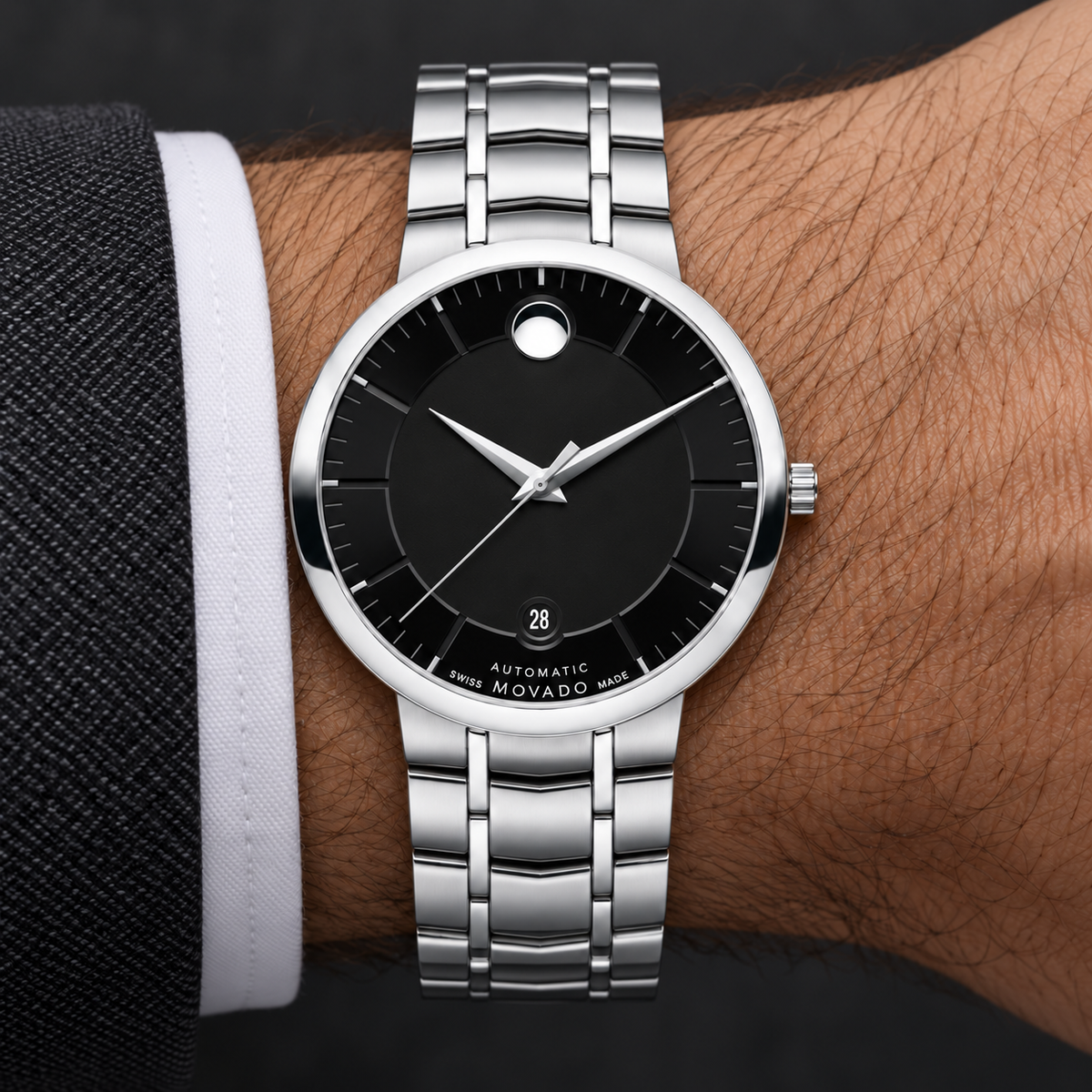 Movado 1881 Automatic 39.5mm Black Dial Men's Watch 0606914 — wrist