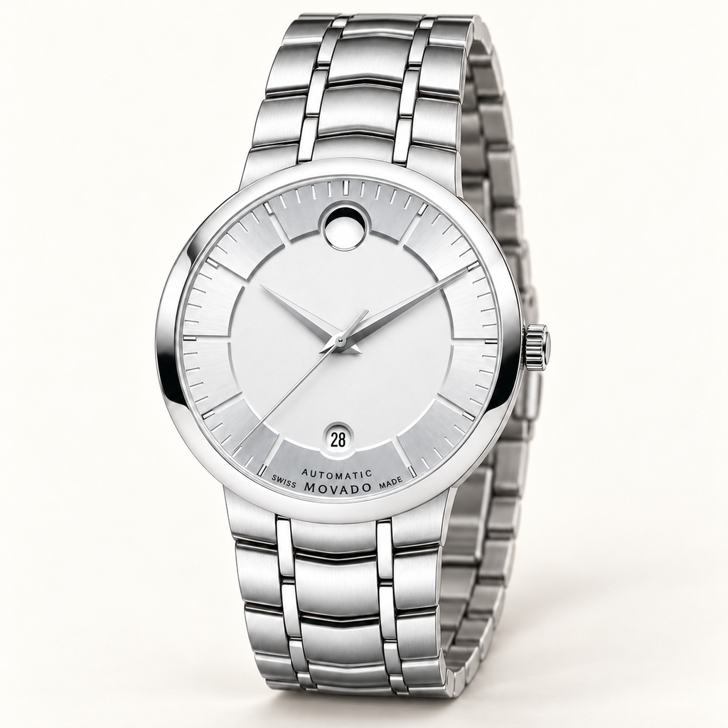 Movado 1881 Automatic 39.5mm Silver Dial Men's Watch 0606915 — three quarter
