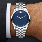 Movado Museum 40mm Metallic Blue Dial Men's Watch 0606982 — wrist