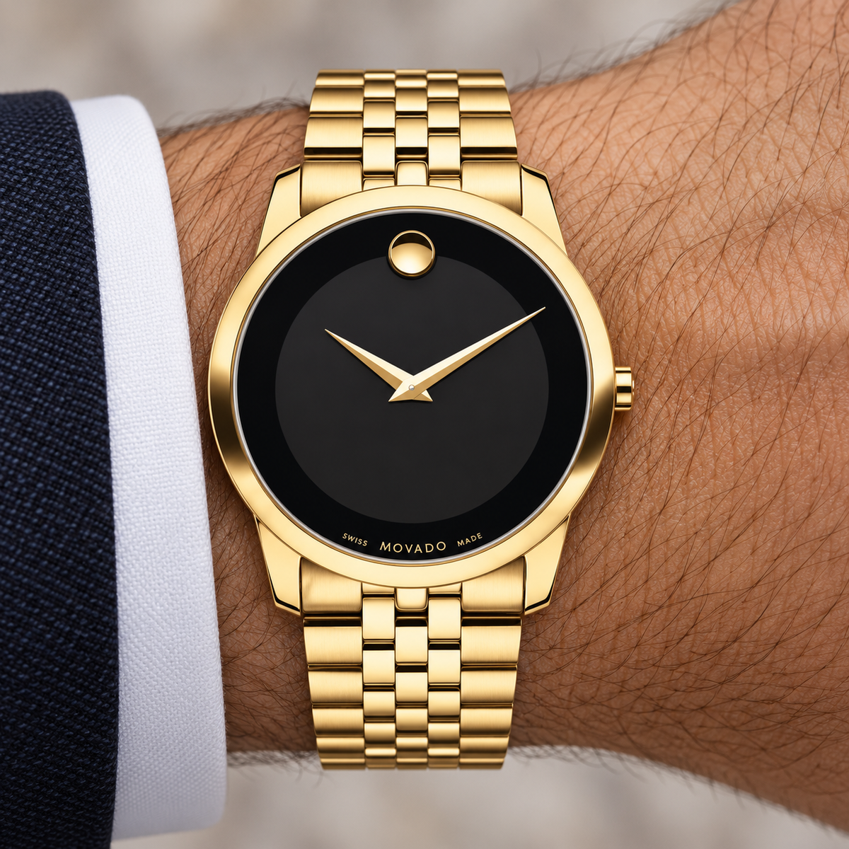 Movado Museum Classic 40mm Black Dial Men's Watch 0606997 — dial detail