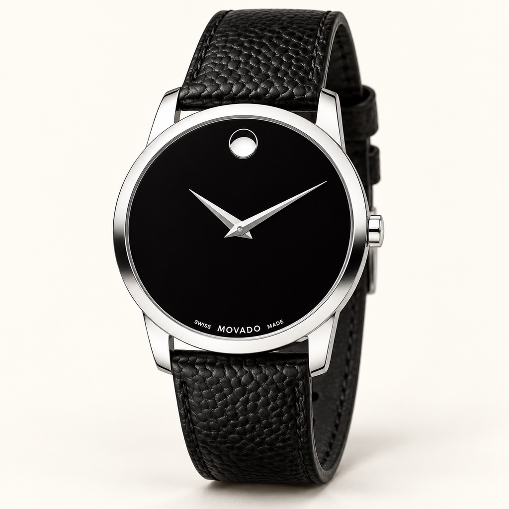 Movado Museum Classic 40mm Black Dial Men's Watch 0607012 — three quarter