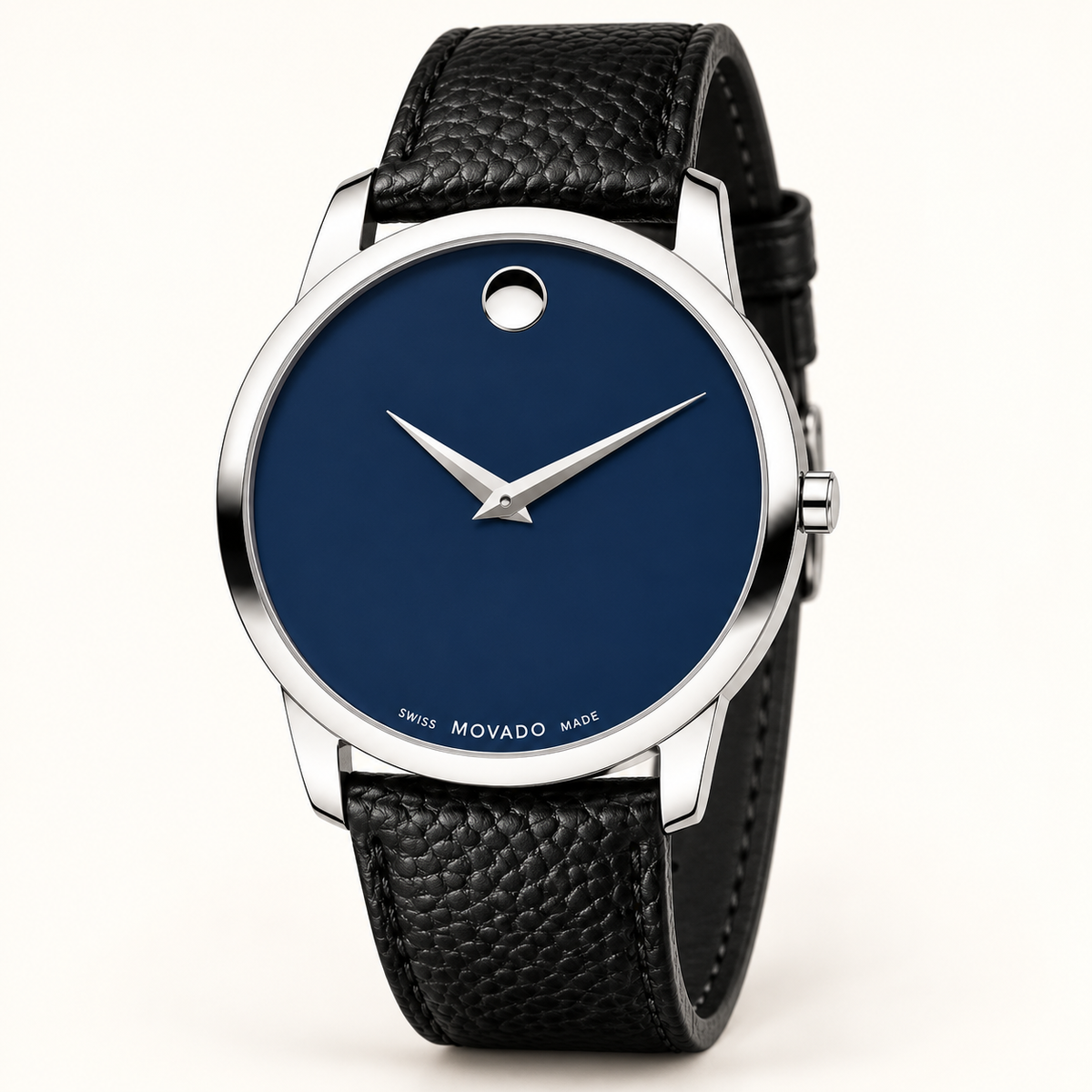 Movado Museum Classic 40mm Blue Dial Men's Watch 0607013 — three quarter