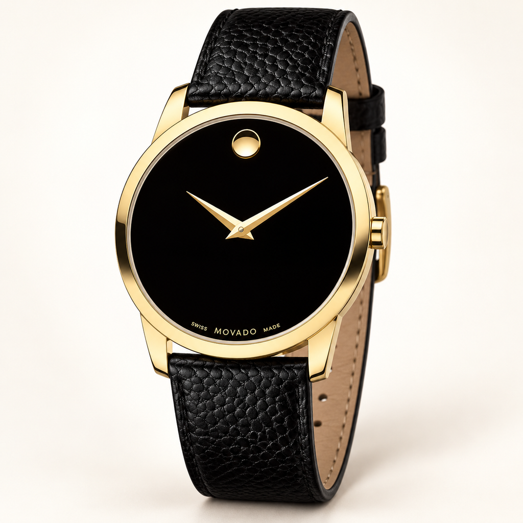 Movado Museum 40mm Black Dial Men's Watch 0607014 — three quarter
