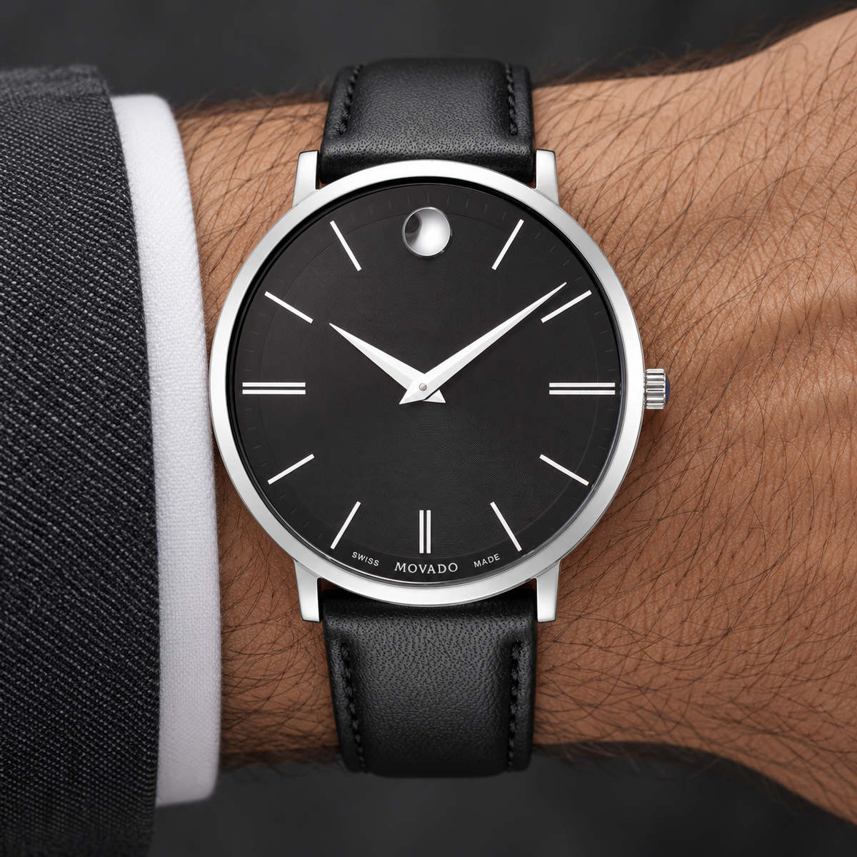 Movado Ultra Slim 40mm Black Dial Men's Watch 0607086 — wrist