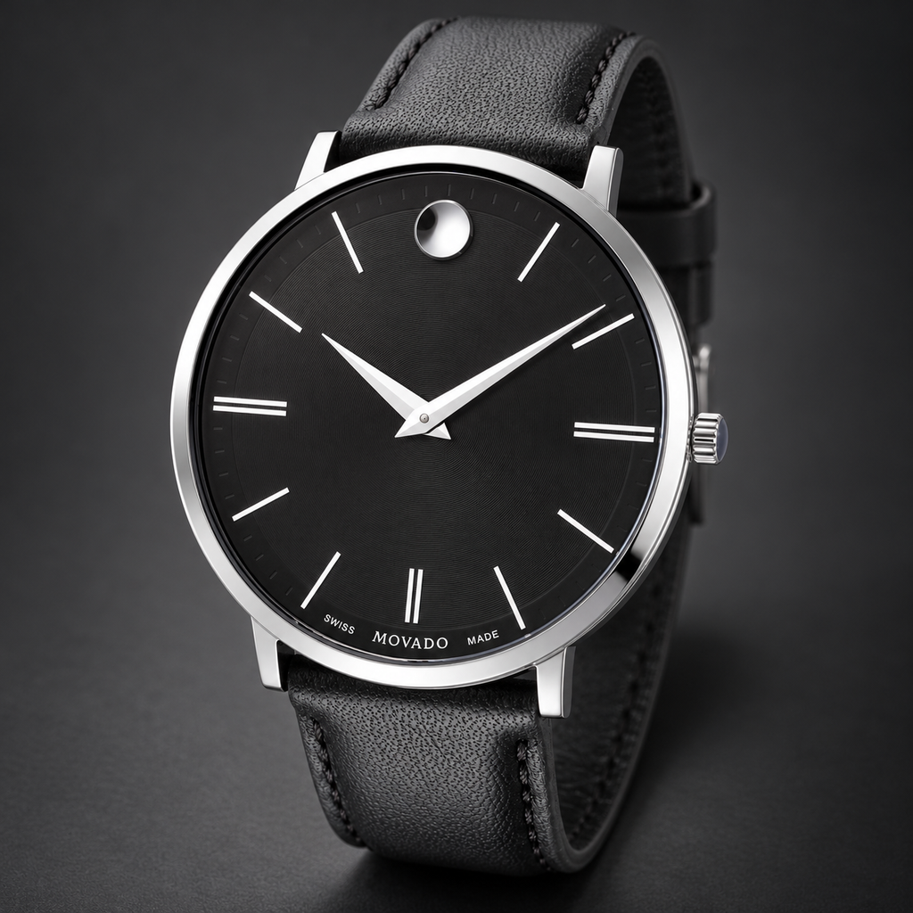 Movado Ultra Slim 40mm Black Dial Men's Watch 0607086 — three quarter