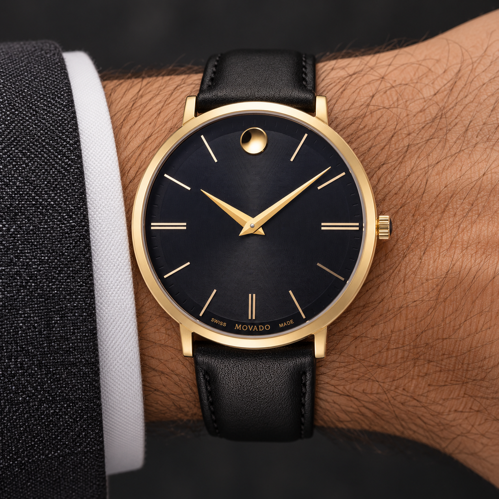 Movado Ultra Slim 40mm Black Dial Men's Watch 0607087 — wrist