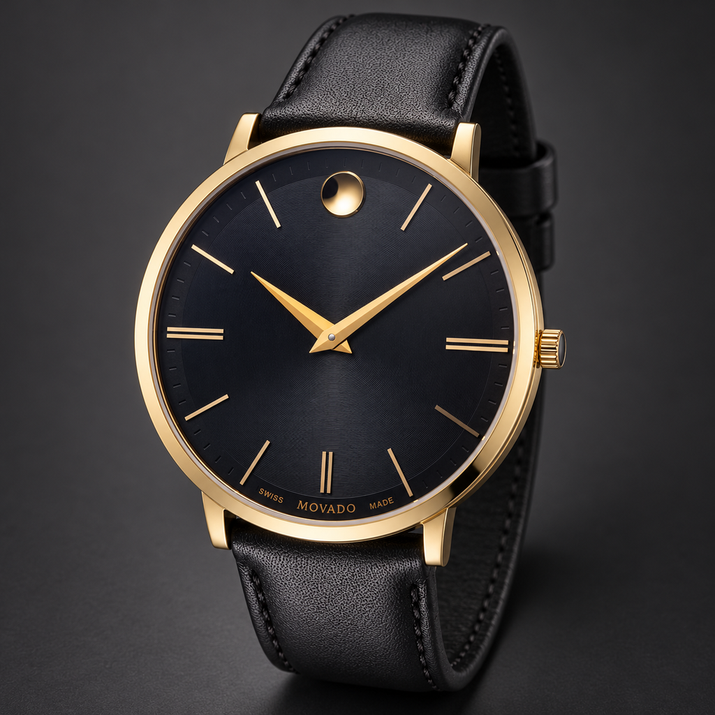Movado Ultra Slim 40mm Black Dial Men's Watch 0607087 — three quarter