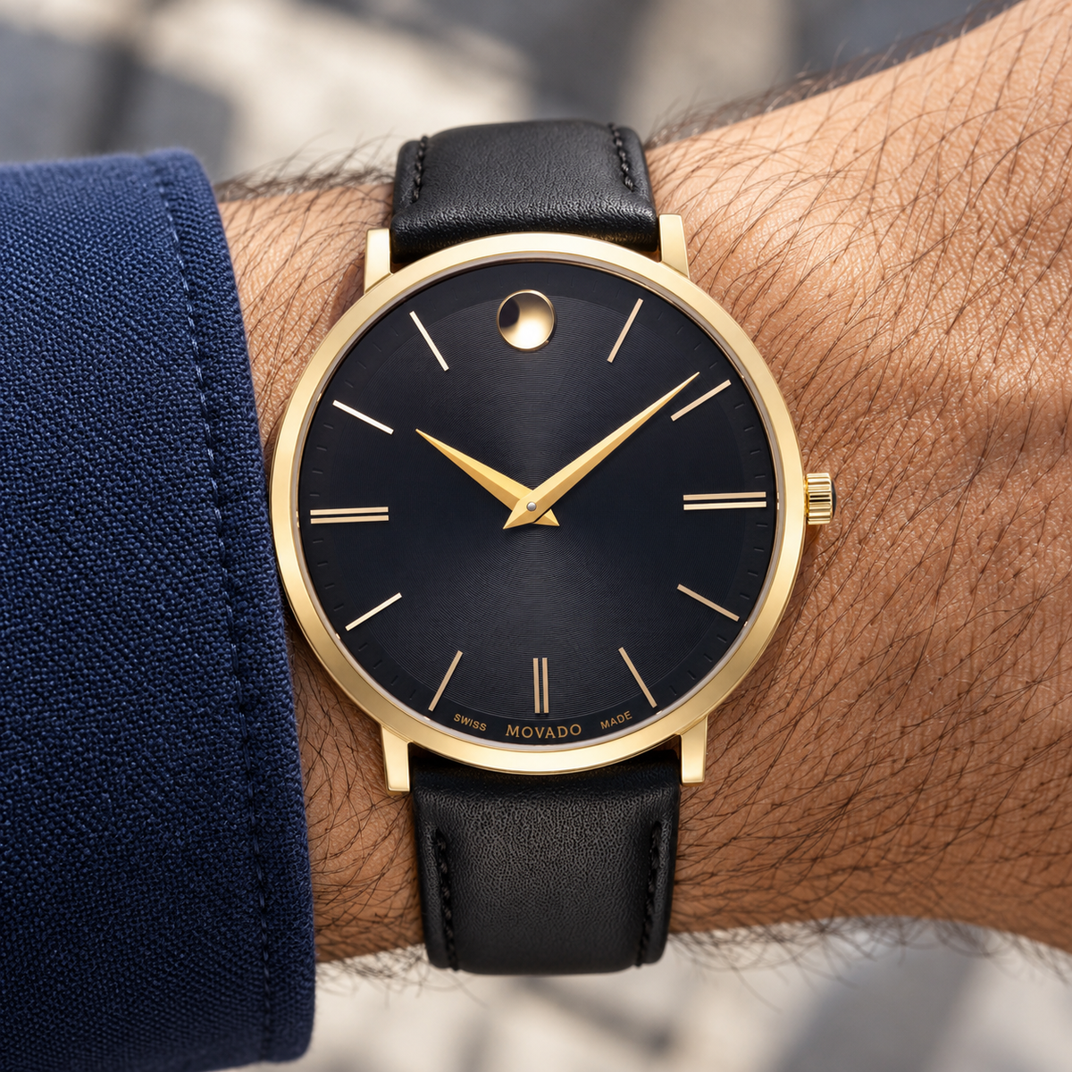 Movado Ultra Slim 40mm Black Dial Men's Watch 0607087 — wrist alternate