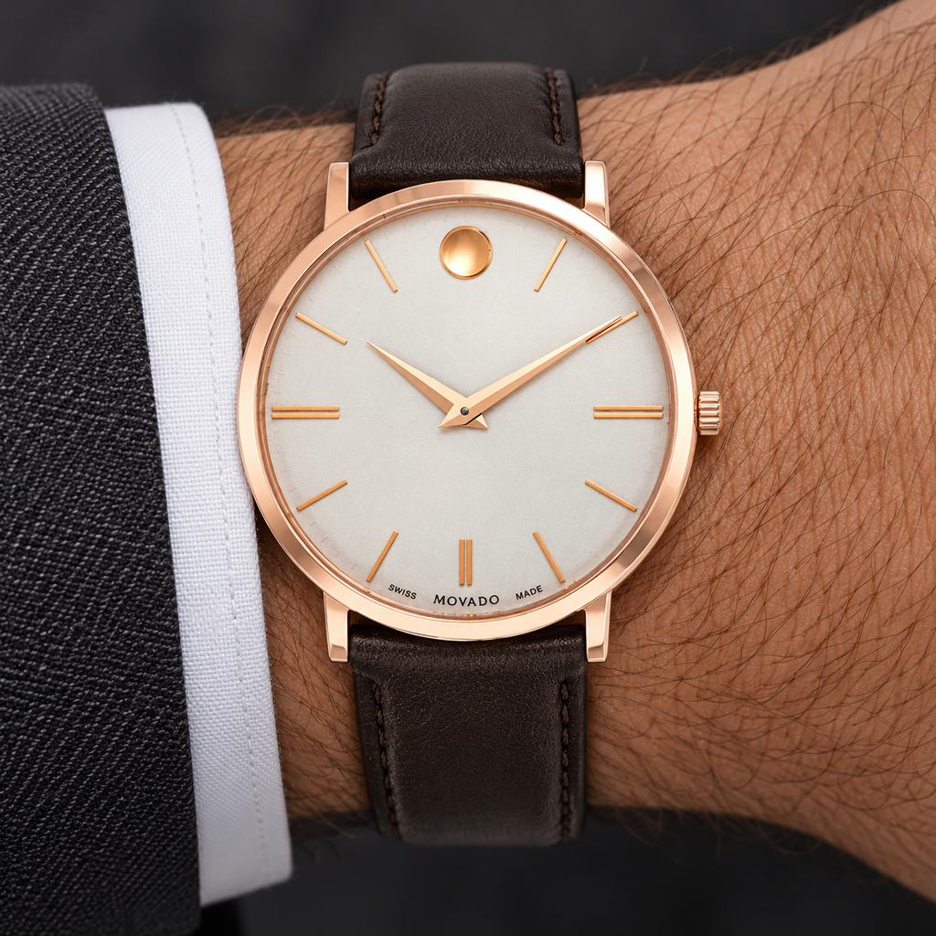 Movado Ultra Slim 40mm Silver Dial Men's Watch 0607089 — wrist