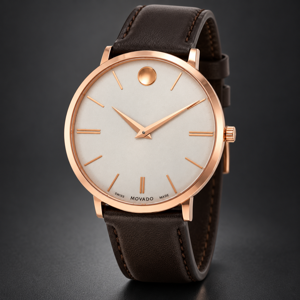Movado Ultra Slim 40mm Silver Dial Men's Watch 0607089 — three quarter