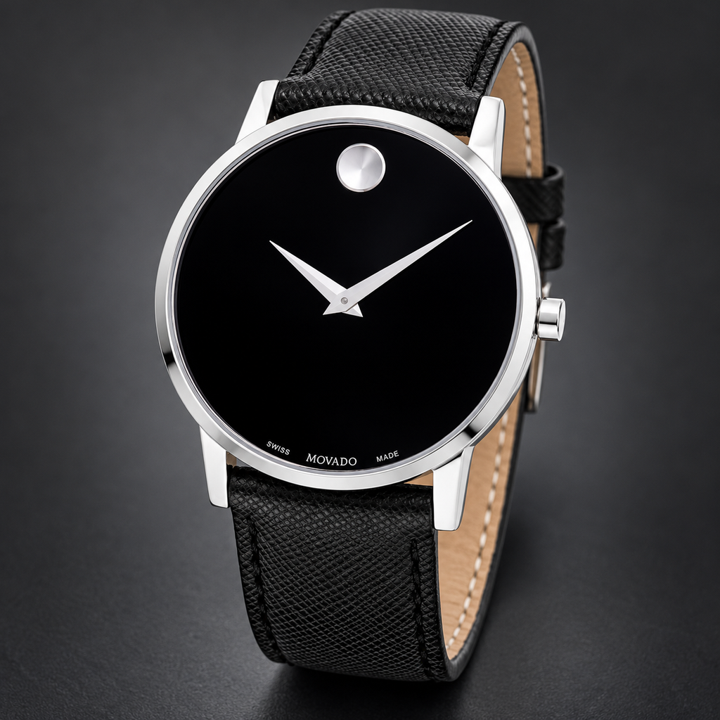 Movado Museum Classic 40mm Black Dial Men's Watch 0607194 — three quarter