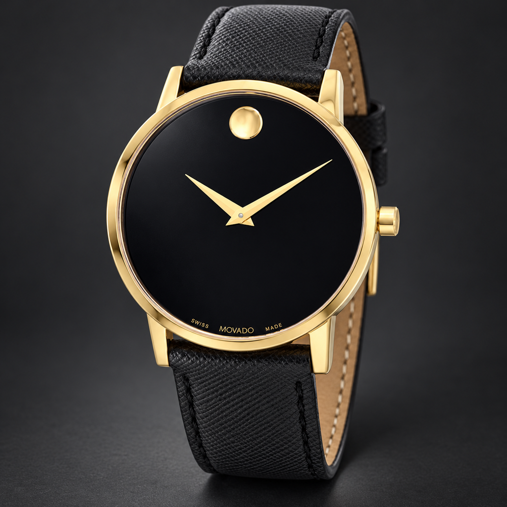 Movado Museum 40mm Black Dial Men's Watch 0607195 — three quarter