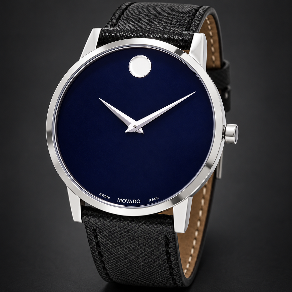 Movado Museum Classic 40mm Blue Dial Men's Watch 0607197 — three quarter