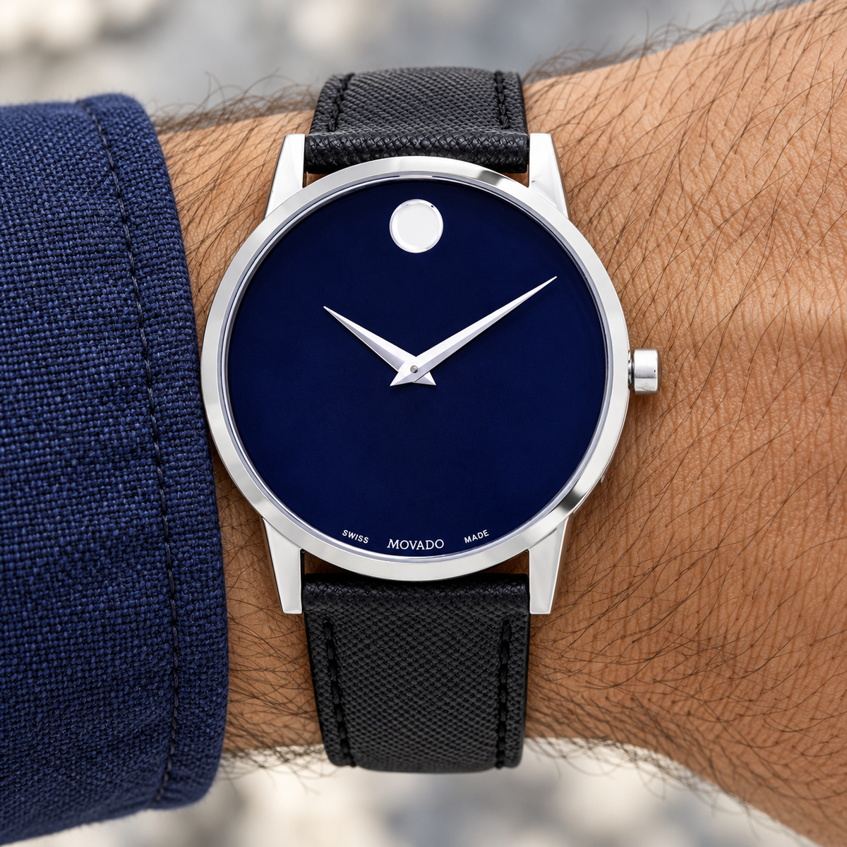 Movado Museum Classic 40mm Blue Dial Men's Watch 0607197 — wrist alternate