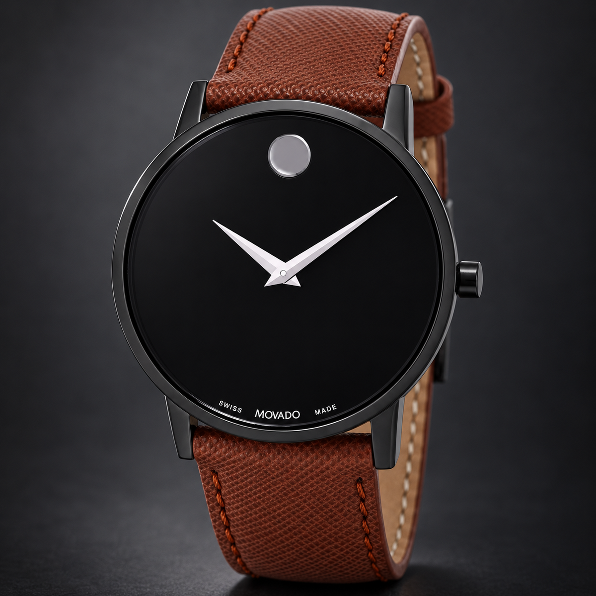 Movado Museum Classic 40mm Black Dial Men's Watch 0607198 — three quarter