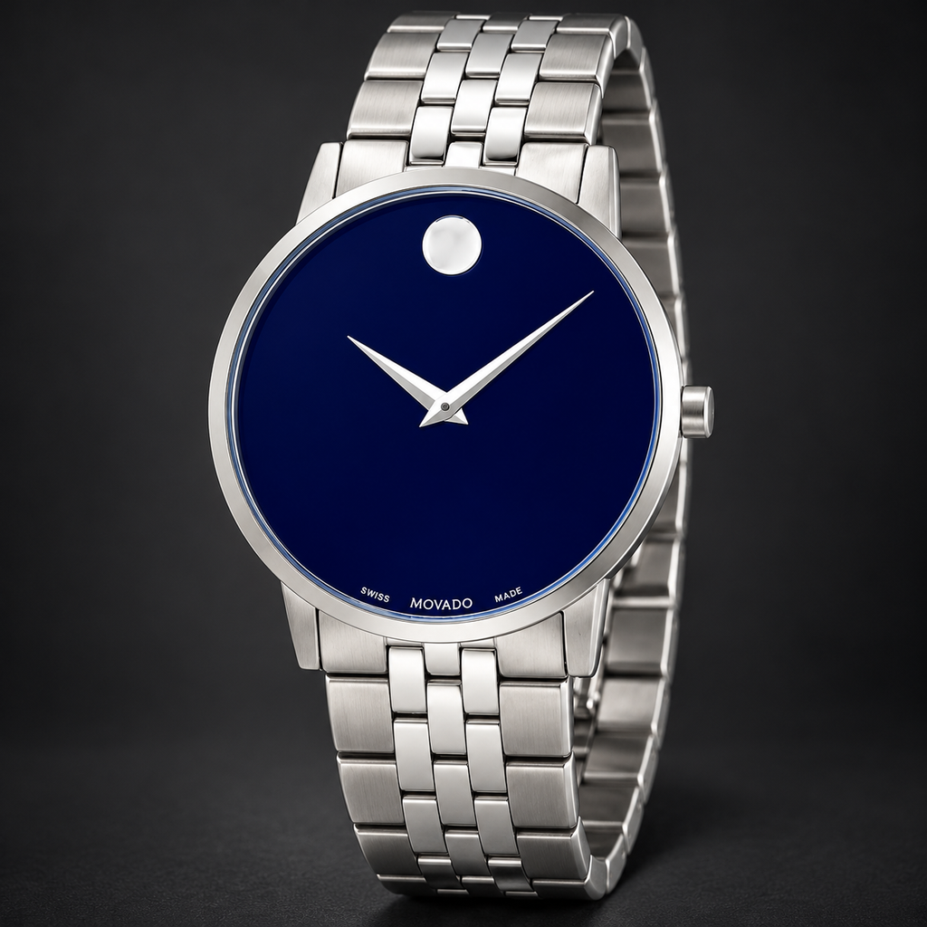 Movado Museum Classic 40mm Blue Dial Men's Watch 0607212 — three quarter