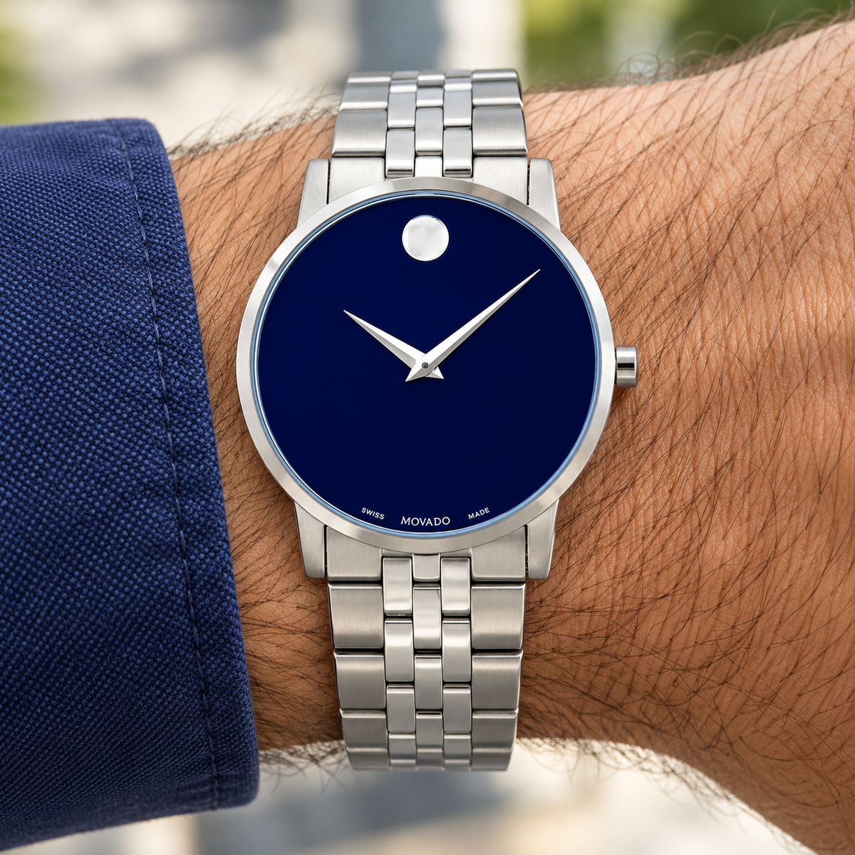 Movado Museum Classic 40mm Blue Dial Men's Watch 0607212 — wrist alternate