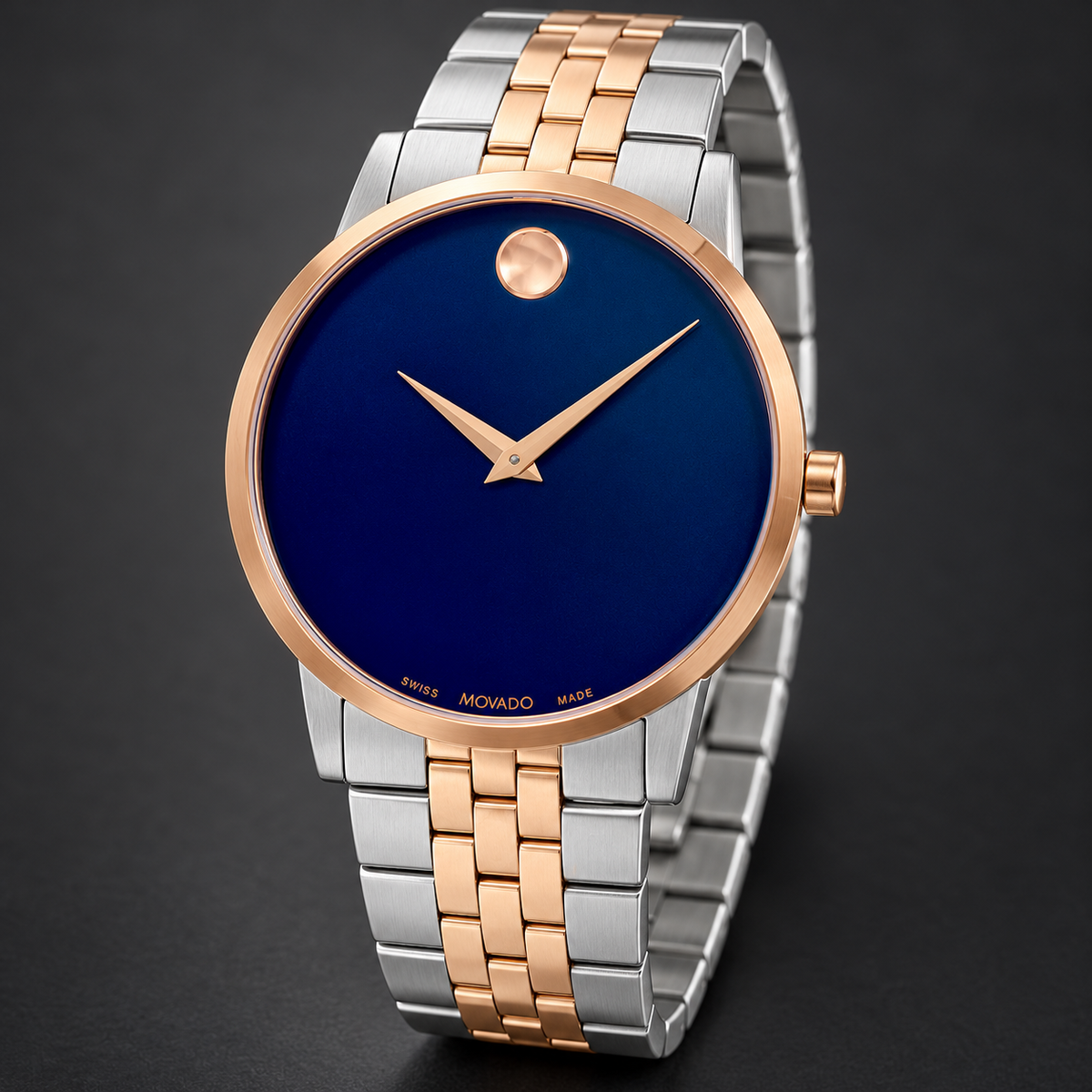 Movado Museum Classic 40mm Blue Dial Men's Watch 0607267 — three quarter