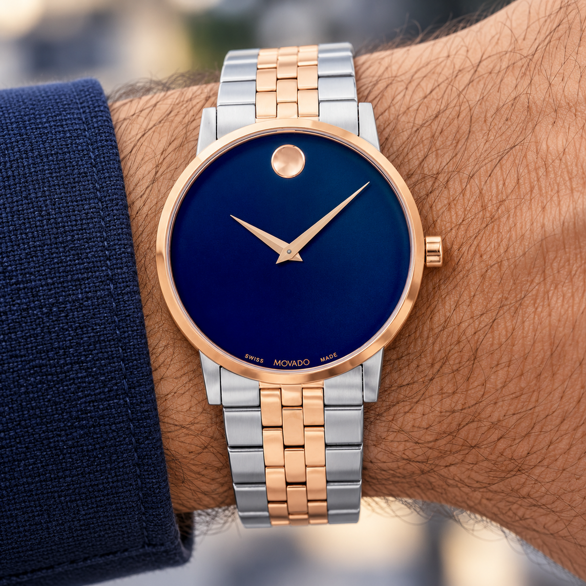 Movado Museum Classic 40mm Blue Dial Men's Watch 0607267 — wrist alternate