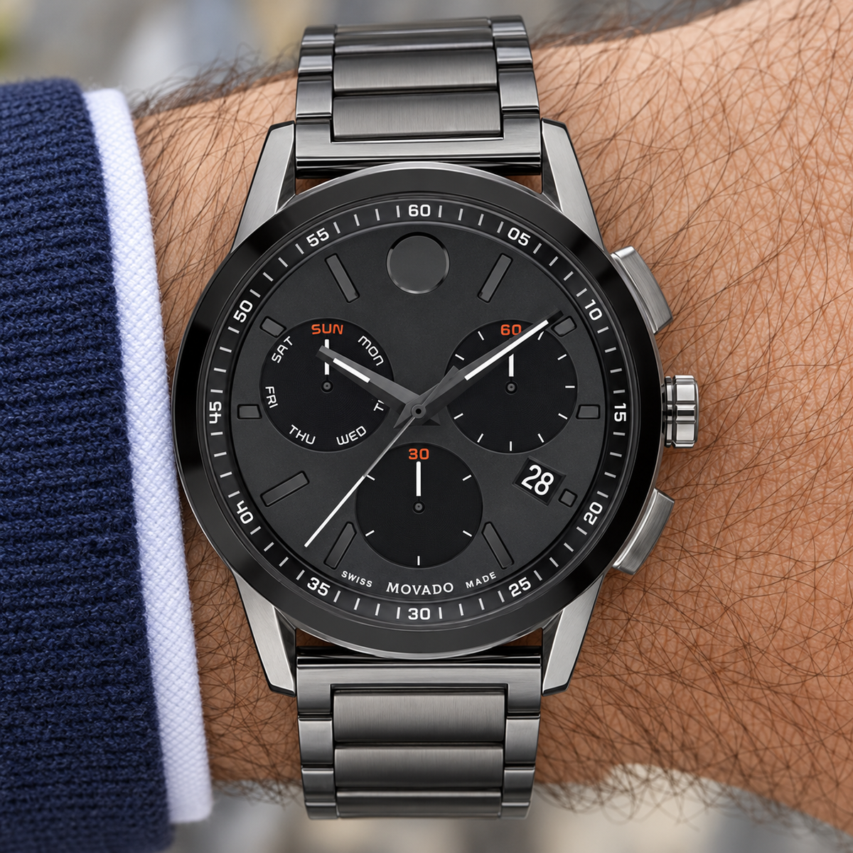 Movado Museum Sport Chronograph 43mm Black Dial Men's Watch 0607558 — wrist alternate