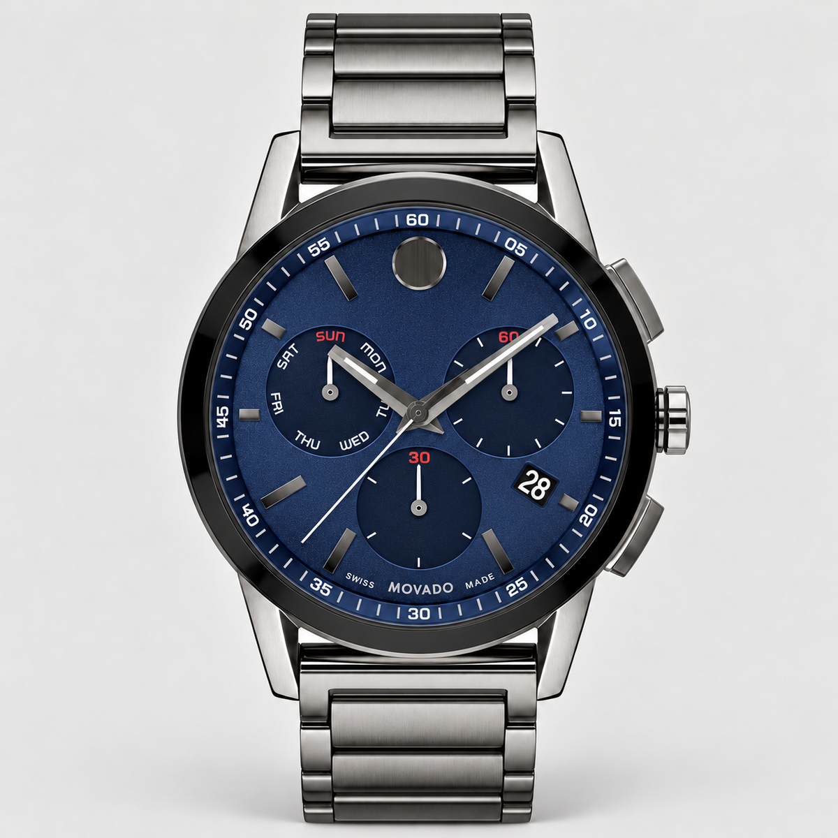 Movado Museum Sport Chronograph 43mm Blue Dial Men's Watch 0607624 — front