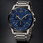 Movado Museum Sport Chronograph 43mm Blue Dial Men's Watch 0607624 — three quarter