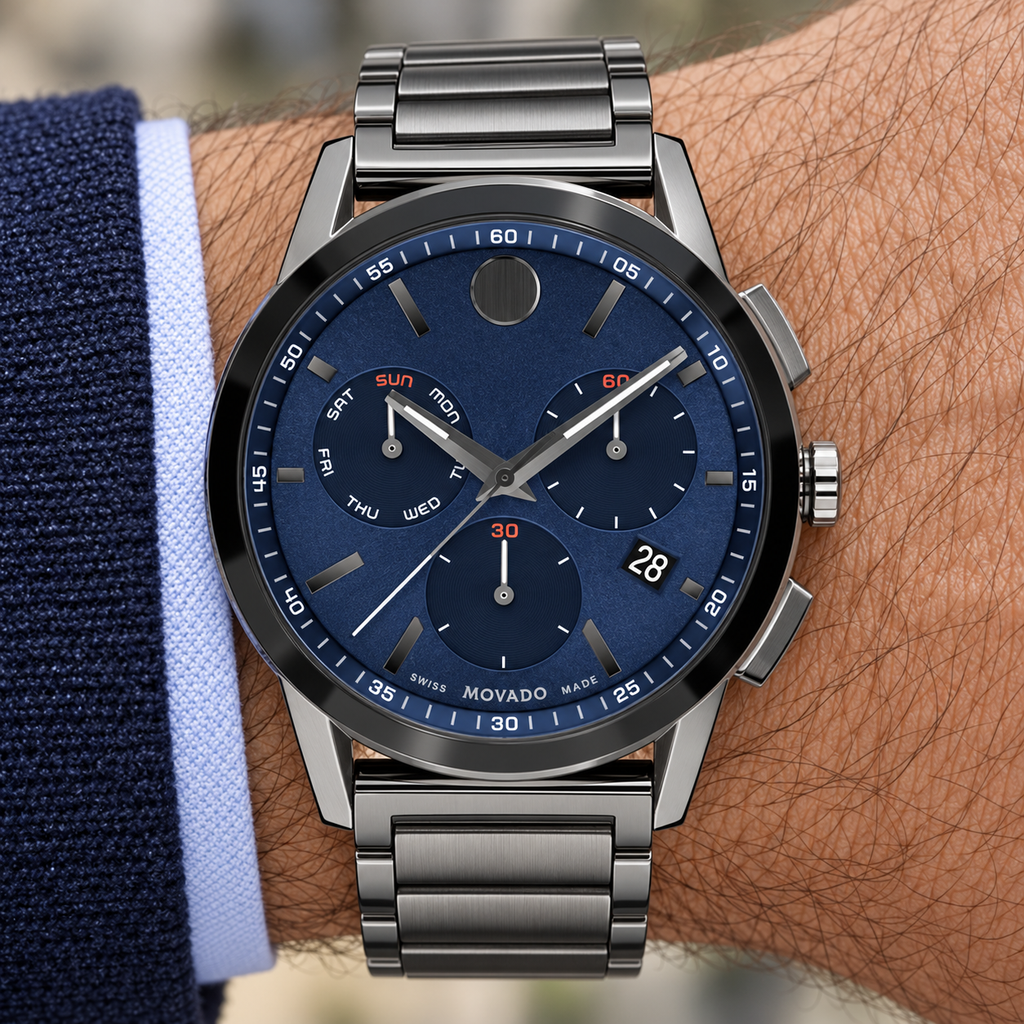 Movado Museum Sport Chronograph 43mm Blue Dial Men's Watch 0607624 — wrist alternate