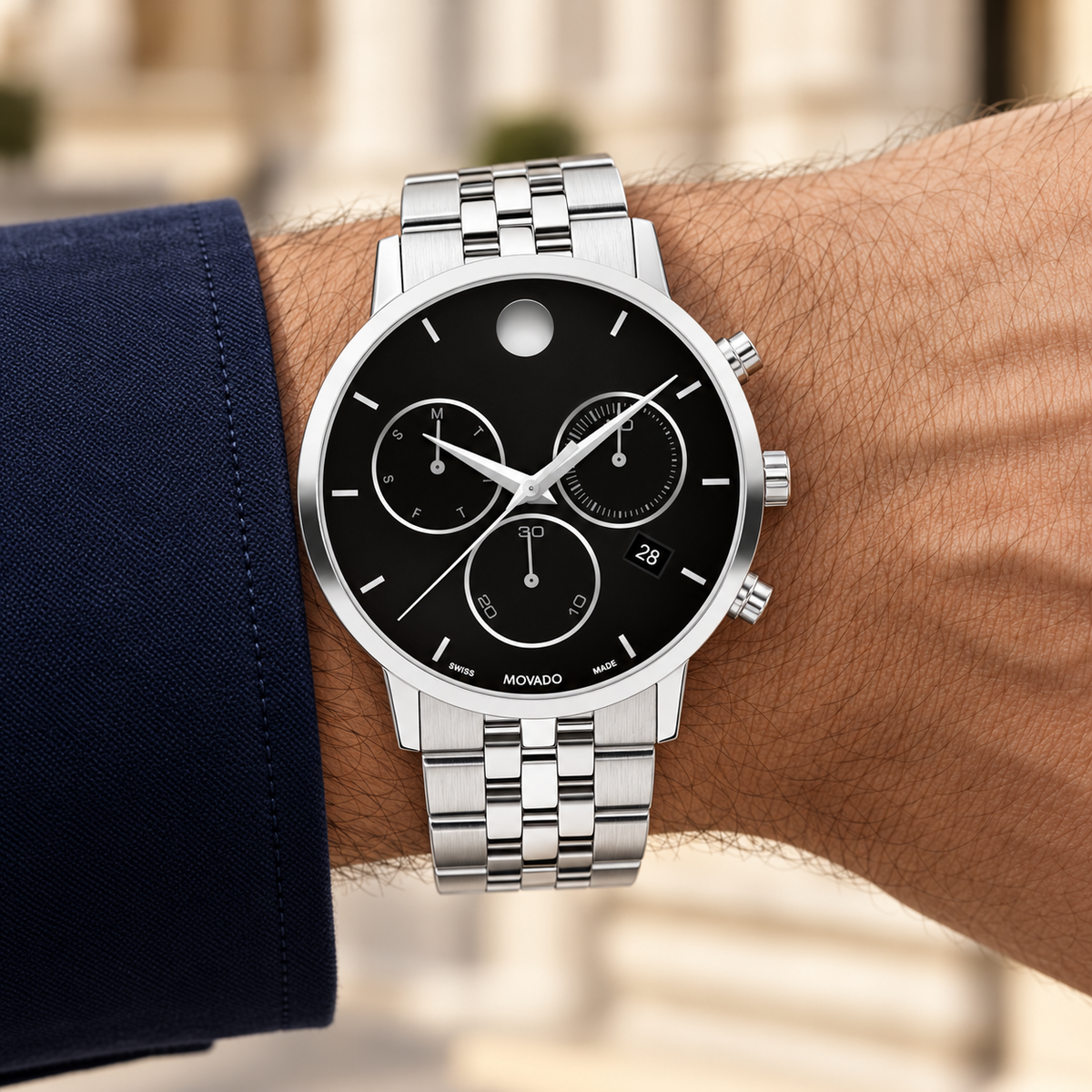 Movado Museum Classic Chronograph 42mm Black Dial Men's Watch 0607776 — wrist alternate