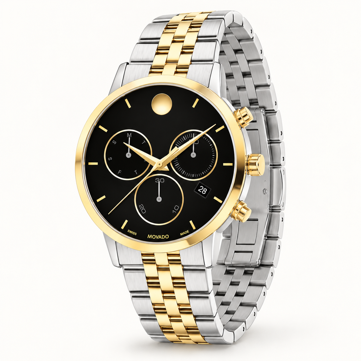 Movado Museum Classic Chronograph 42mm Black Dial Men's Watch 0607777 — three quarter