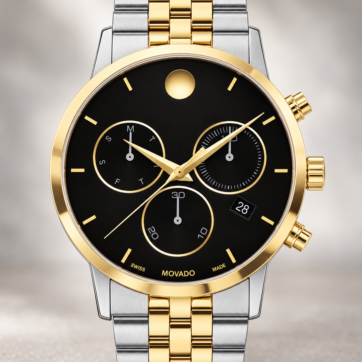 Movado Museum Classic Chronograph 42mm Black Dial Men's Watch 0607777 — dial detail