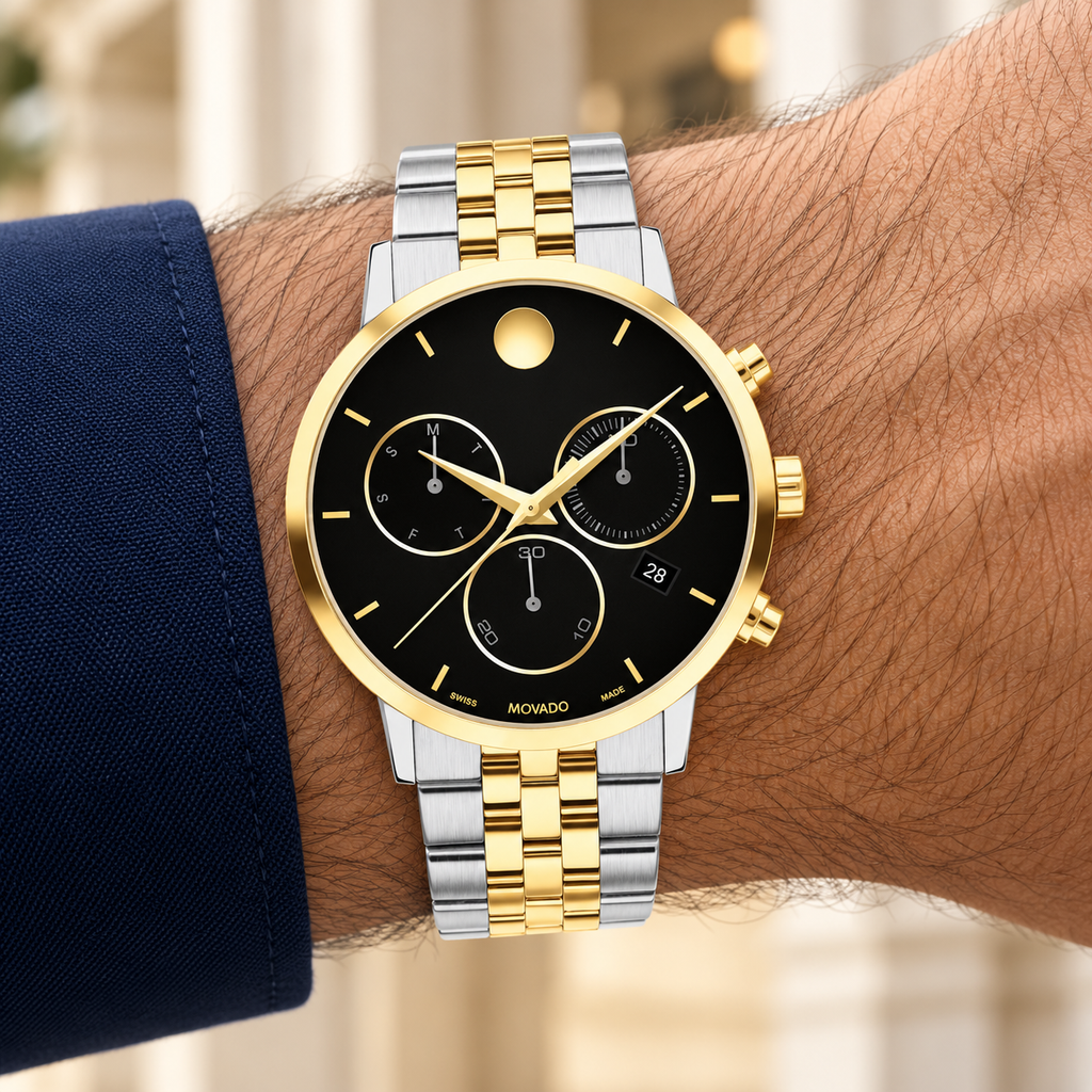 Movado Museum Classic Chronograph 42mm Black Dial Men's Watch 0607777 — wrist alternate