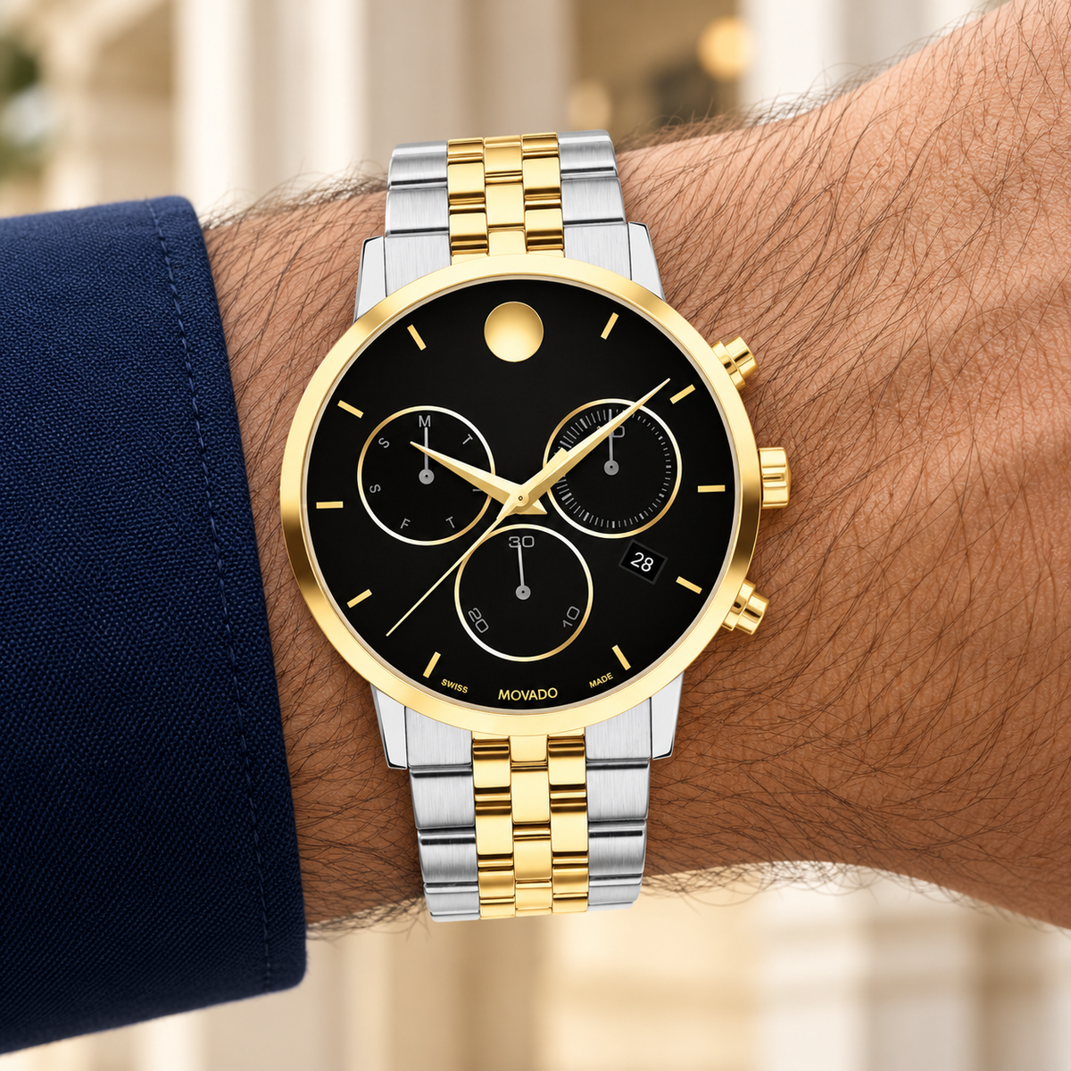 Movado Museum Classic Chronograph 42mm Black Dial Men's Watch 0607777 — wrist alternate