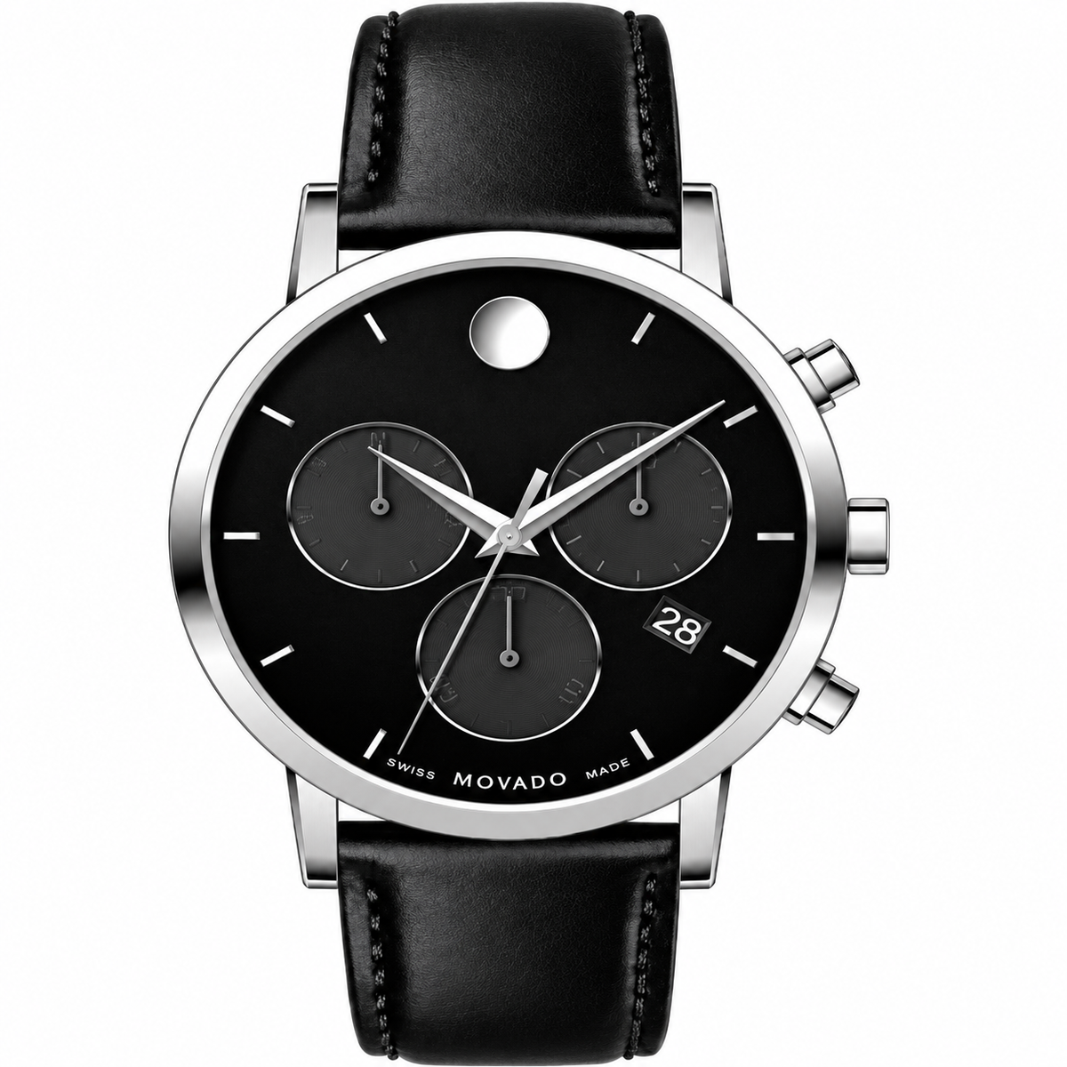Movado Museum Classic Chronograph 42mm Black Dial Men's Watch 0607778 — dial detail
