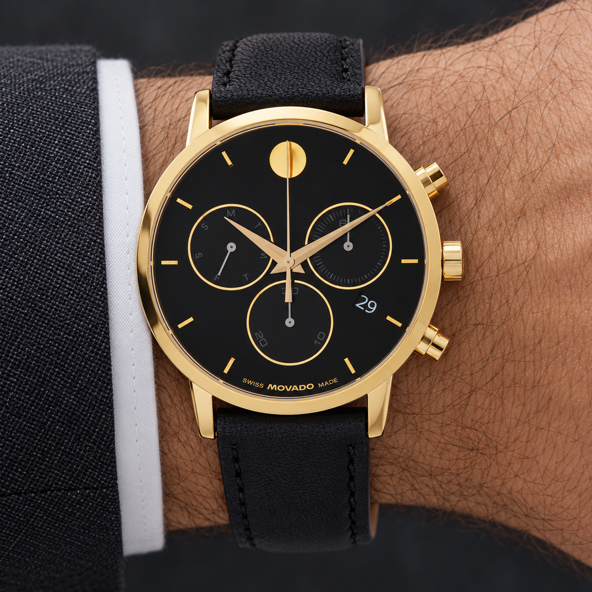 Movado Museum Classic Chronograph 42mm Black Dial Men's Watch 0607779 — wrist