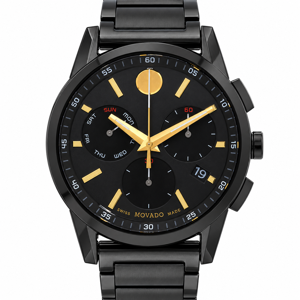 Movado Museum Sport Chronograph 43mm Black Dial Men's Watch 0607802 — dial detail