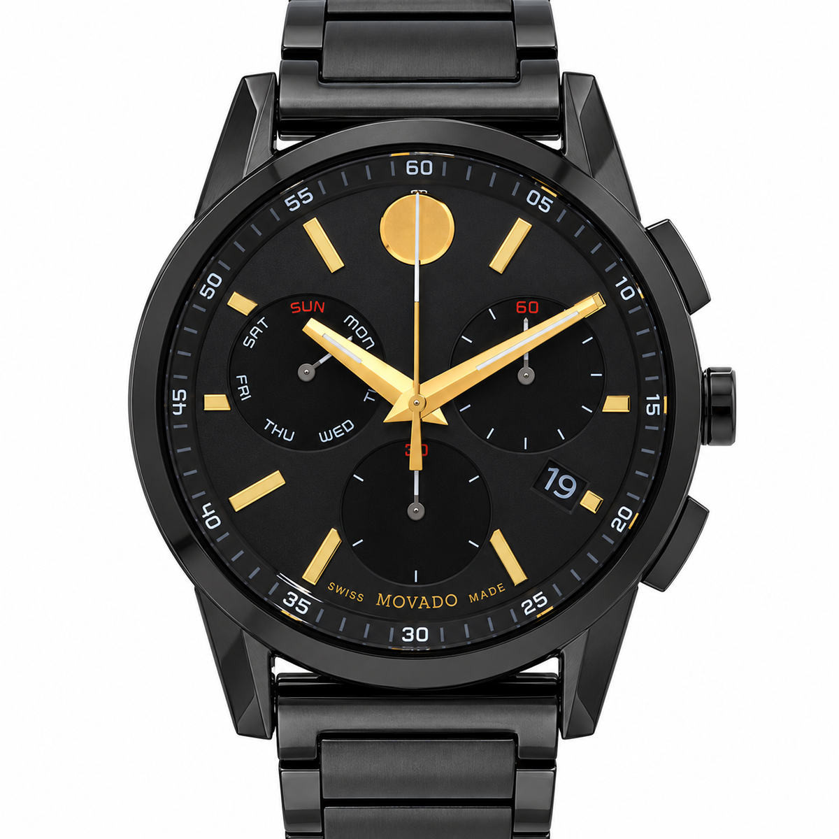 Movado Museum Sport Chronograph 43mm Black Dial Men's Watch 0607802 — dial detail