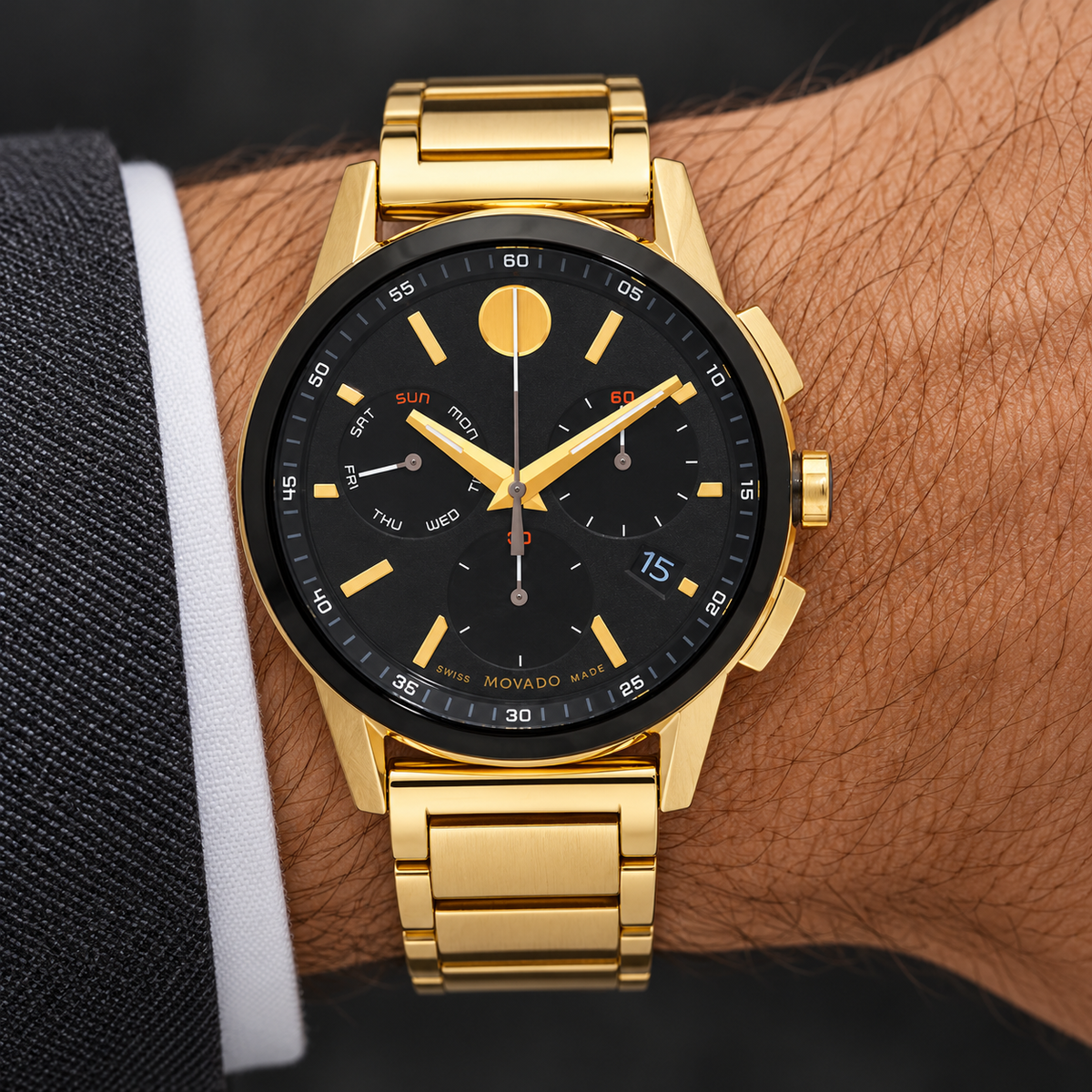 Movado Museum Sport Chronograph 43mm Black Dial Men's Watch 0607803 — wrist