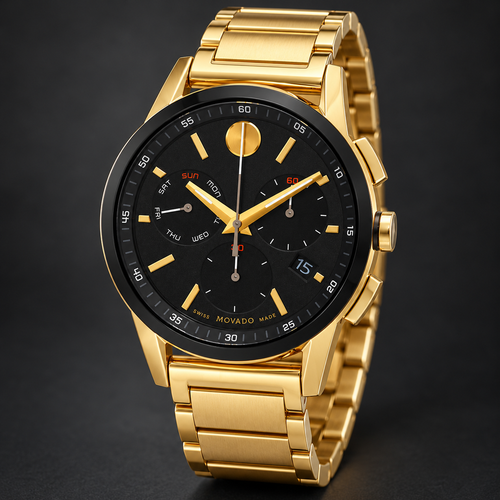 Movado Museum Sport Chronograph 43mm Black Dial Men's Watch 0607803 — three quarter