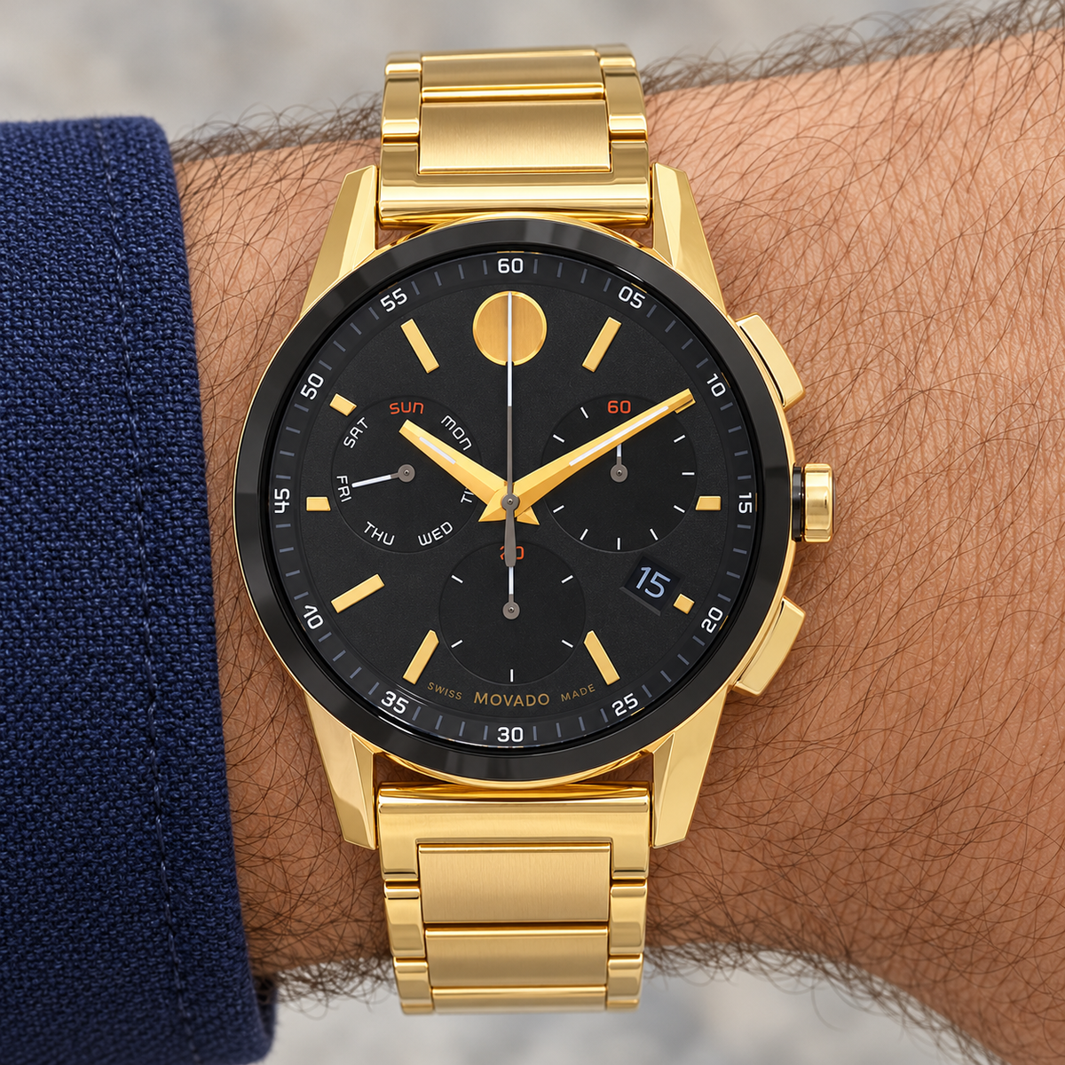 Movado Museum Sport Chronograph 43mm Black Dial Men's Watch 0607803 — wrist alternate
