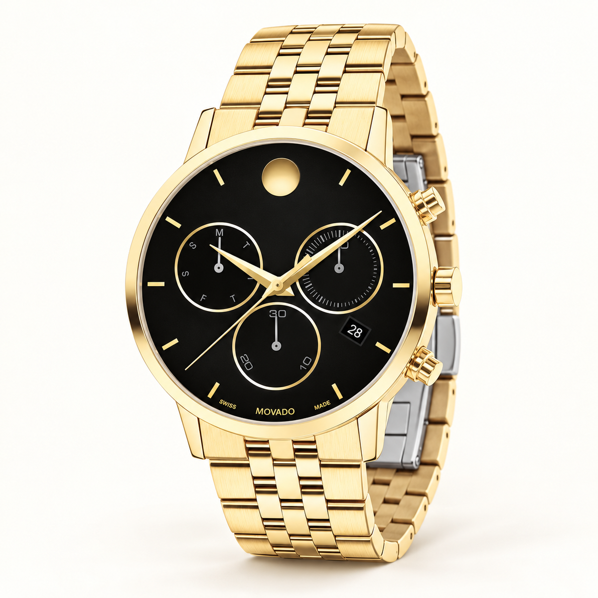 Movado Museum Classic Chronograph 42mm Black Dial Men's Watch 0607810 — three quarter