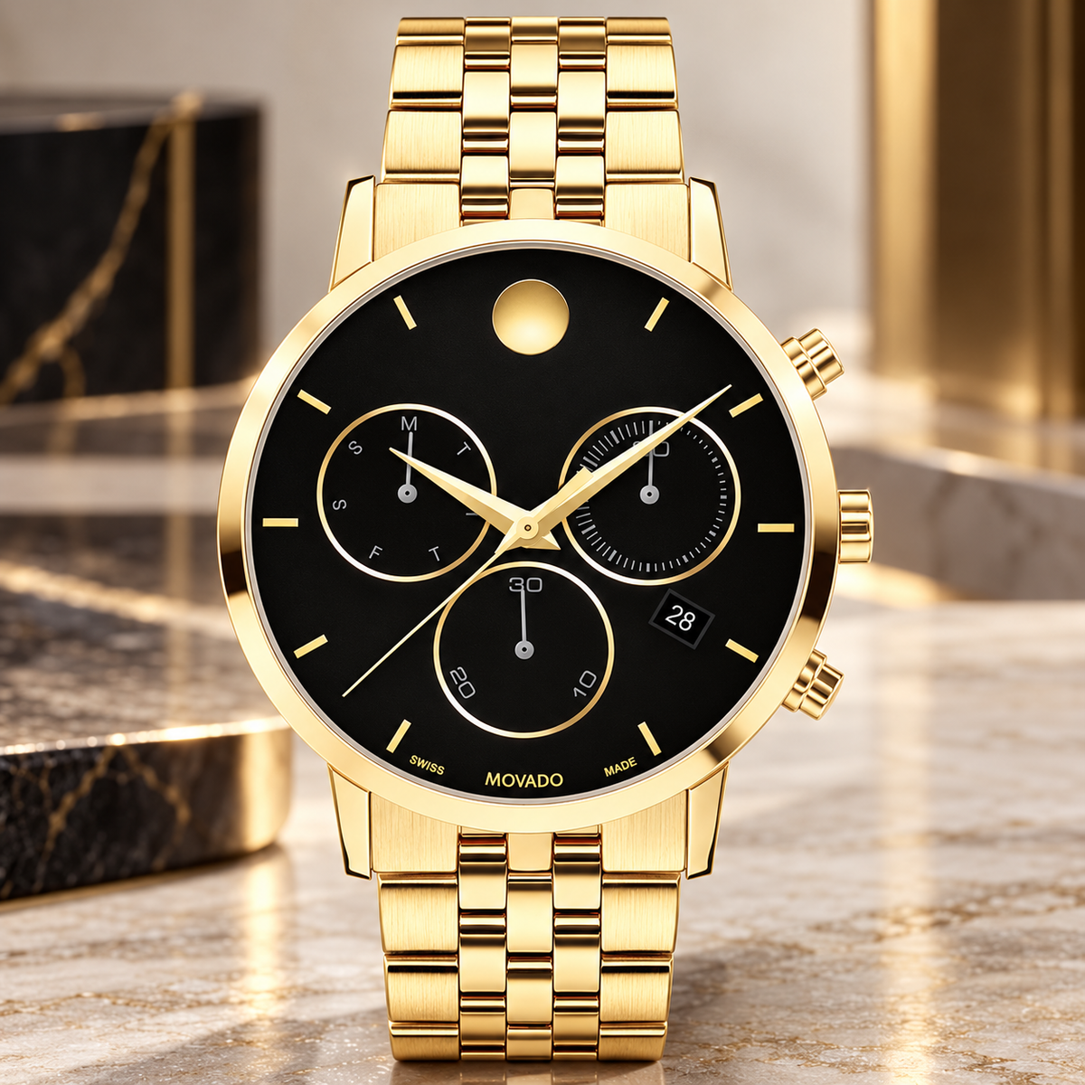 Movado Museum Classic Chronograph 42mm Black Dial Men's Watch 0607810 — dial detail