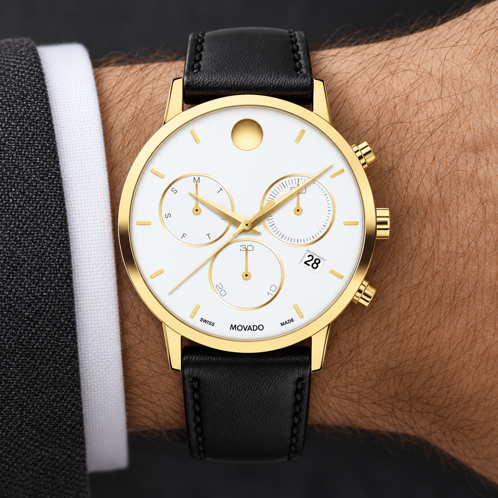 Movado Museum Classic Chronograph 42mm White Dial Men's Watch 0607888 — wrist